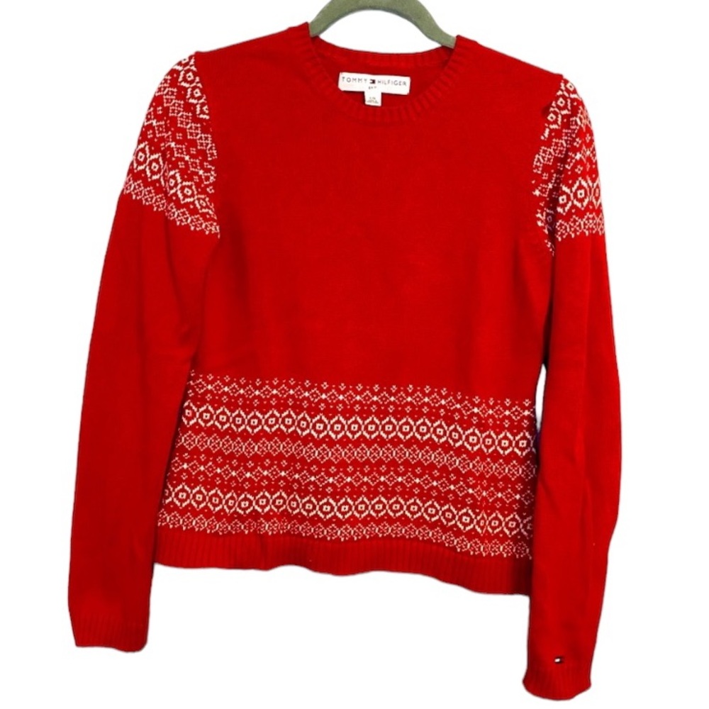 Tommy Hilfiger Golf Red and White Faireisle Crop Cotton Wool Blend Sweater